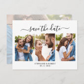 シック3フォトコラージュ予算結婚式の日付を保存 案内ポストカード (正面/裏面)