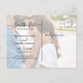 シック3フォトコラージュ予算結婚式の日付を保存 案内ポストカード (裏面)