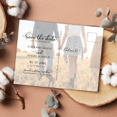 シック3フォトコラージュ結婚の予算が日付を保存 案内ポストカード