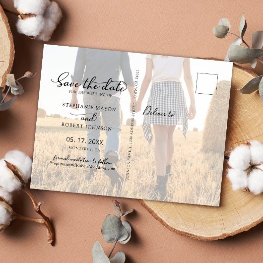 シック3フォトコラージュ結婚の予算が日付を保存 案内ポストカード