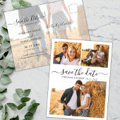 シック3フォトコラージュ結婚の予算が日付を保存 案内ポストカード