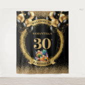 シック30thバースデーウイスキー黒金ゴールドパーティーバナー タペストリー (正面)