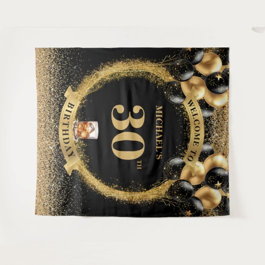 シック30thマン誕生日ウイスキーパーティーイベントバナー タペストリー (正面(横))