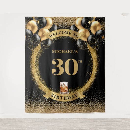 シック30thマン誕生日ウイスキーパーティーイベントバナー タペストリー (正面)