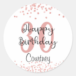 シック30th誕生日バラ金ゴールドグリッター名 ラウンドシール