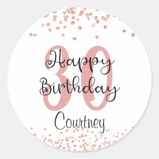 シック30th誕生日バラ金ゴールドグリッター名 ラウンドシール (正面)