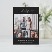 シック4モダンフォトコラージュWebサイトブラック結婚ズ サンキューカード (スタンド正面)