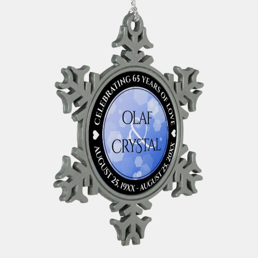 シック45th 51st 65thサファイヤ結婚の記念日 スノーフレークピューターオーナメント (左)