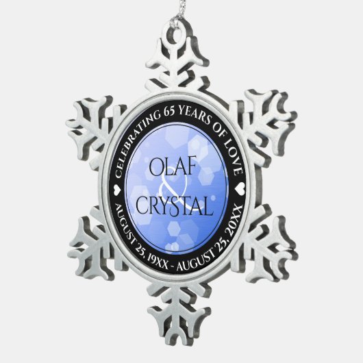 シック45th 51st 65thサファイヤ結婚の記念日 スノーフレークピューターオーナメント (右)