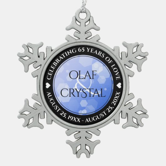 シック45th 51st 65thサファイヤ結婚の記念日 スノーフレークピューターオーナメント (正面)