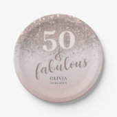 シック50と素晴らしいグリッターバラ金ゴールド誕生日 ペーパープレート (正面)