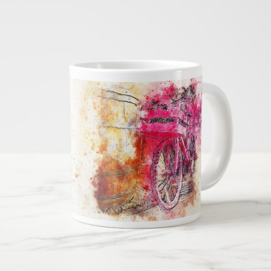 シック50と素晴らしいヴィンテージピンクウォーターカラーバイク ジャンボコーヒーマグカップ (正面右)