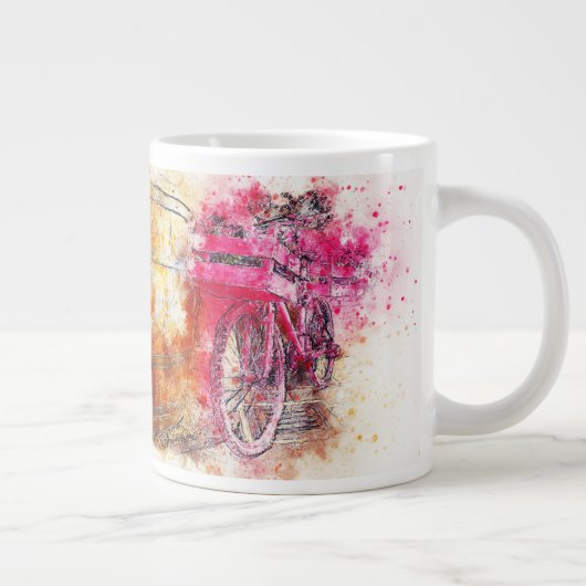 シック50と素晴らしいヴィンテージピンクウォーターカラーバイク ジャンボコーヒーマグカップ (右)