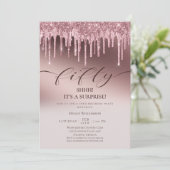 シック50ピンクグリッター誕生日パーティー 招待状 (スタンド正面)