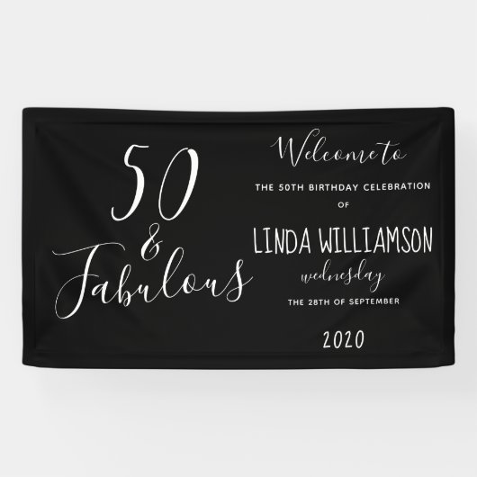 シック50ファブラス白黒50th誕生日 横断幕 (横)