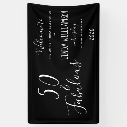 シック50ファブラス白黒50th誕生日 横断幕 (縦)