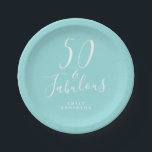 シック50ファブルブルー50誕生日 ペーパープレート<br><div class="desc">50歳祝の誕生日デザインとスタイルで50歳の転換モダン。シックな50歳の誕生日紙プレートは、単にあなたの50歳の誕生日パーティーのお祝いのためにパーソナライズすることができる。50と素晴らしい言葉は台本の書道とエレガントタイポグラフィを使ってモダン設定する。おもしし救済連絡はhappydolphinstudio@outlook.comまでお電話ください。50歳の誕生日救済パーティーを素晴らしいイベントに！</div>