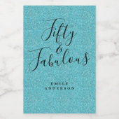 シック50ファブルースブルーグリッター名50th誕生日 ワインラベル (シングルラベル)