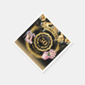 シック50誕生日ナプキンスブラックバルーン金ゴールド スタンダードカクテルナプキン (角)