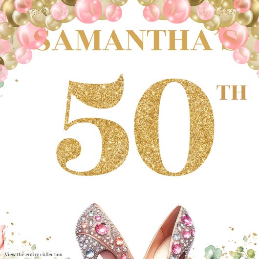 シック50誕生日ピンクヒールグリッターパーティーバナー タペストリー