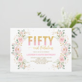 シック50誕生日赤面ピンク金ゴールドフローラ誕生日 招待状 (スタンド正面)