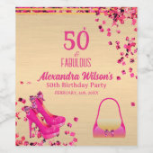 シック50&素晴らしいハイヒール金ゴールドホットピンクグリッター ワインラベル (シングルラベル)