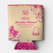 シック50&素晴らしいハイヒール金ゴールドホットピンクグリッター 缶クーラー (裏面)