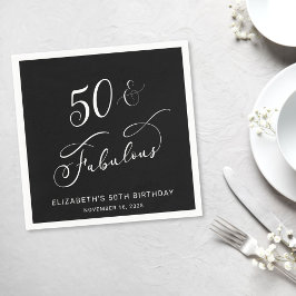シック50thバースデーパーティーブラック スタンダードカクテルナプキン