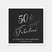 シック50thバースデーパーティーブラック スタンダードカクテルナプキン (正面)