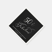 シック50thバースデーパーティーブラック スタンダードカクテルナプキン (角)