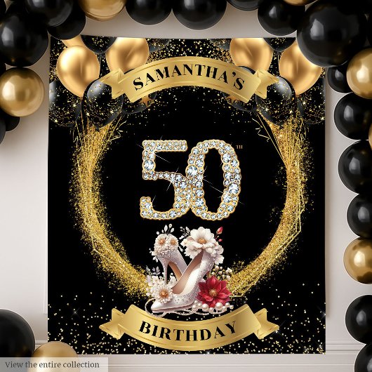 シック50th誕生日タペストリーダイヤモンドハイヒール タペストリー