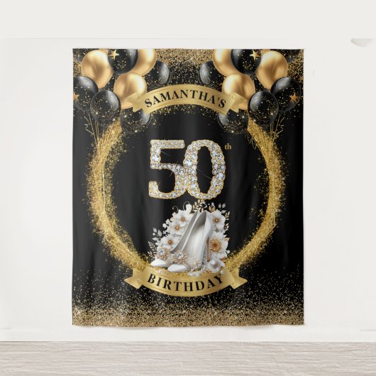 シック50th誕生日ダイアモンドナンバハイヒール タペストリー (正面)