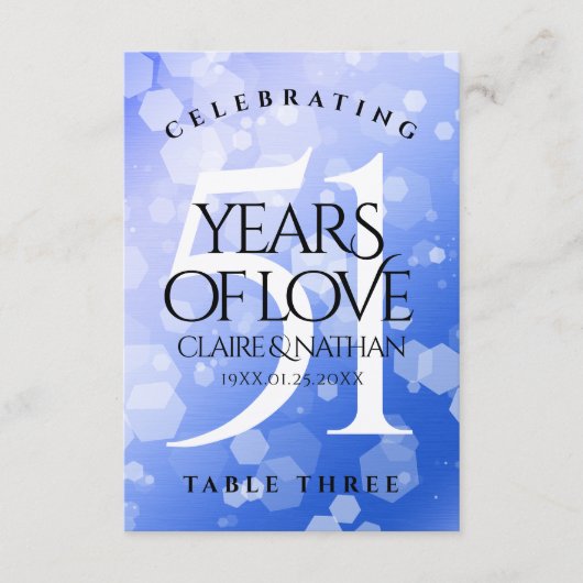 シック51thサファイヤ結婚の記念日テーブルカード サンキューカード (正面)