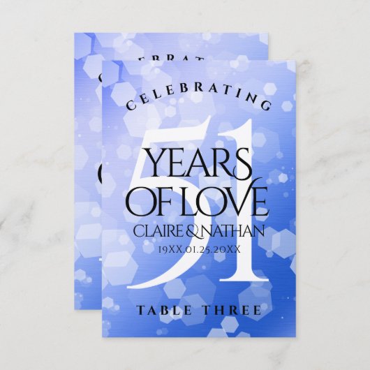 シック51thサファイヤ結婚の記念日テーブルカード サンキューカード (正面/裏面)