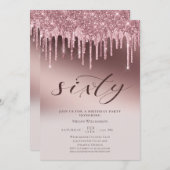 シック60サプライズピンクグリッター60誕生日 招待状 (正面/裏面)