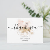 シック60誕生日ピンクと金ゴールドサンキューカード サンキューカード (スタンド正面)