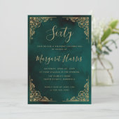 シック60th六十金ゴールドフレームグリーン誕生日 招待状 (スタンド正面)