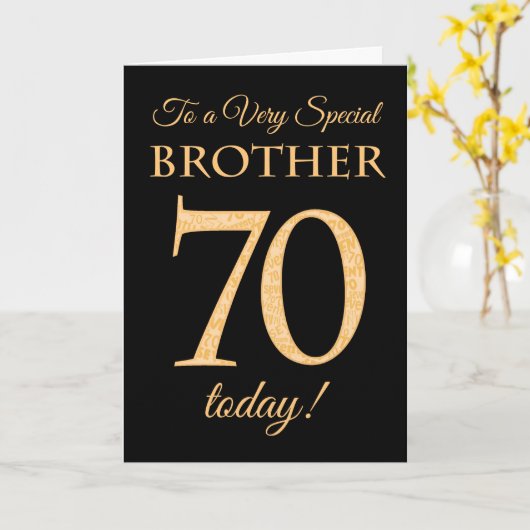 シック70番目の金ゴールド効果ブラックブラザー誕生日 カード (黄色い花)