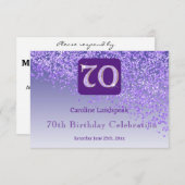シック70誕生日パープルグリッターRSVP 出欠カード (正面/裏面)
