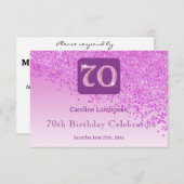 シック70誕生日ピンクグリッターRSVP 出欠カード (正面/裏面)