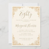 シック80th八十金ゴールドフレームクリーム誕生日 招待状 (正面)
