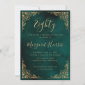 シック80th八十金ゴールドフレームグリーン誕生日 招待状 (正面)