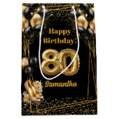 シック80th誕生日抱き枕金ゴールドスパークルテーマ ミディアムペーパーバッグ (正面)