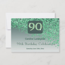 シック90誕生日グリーングリッターRSVP 出欠カード