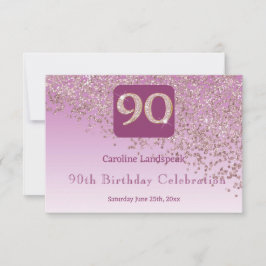 シック90誕生日バラ金ゴールドグリッターRSVP 出欠カード