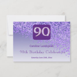 シック90誕生日パープルグリッターRSVP 出欠カード