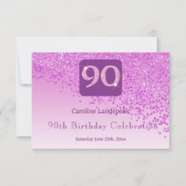 シック90誕生日ピンクグリッターRSVP 出欠カード