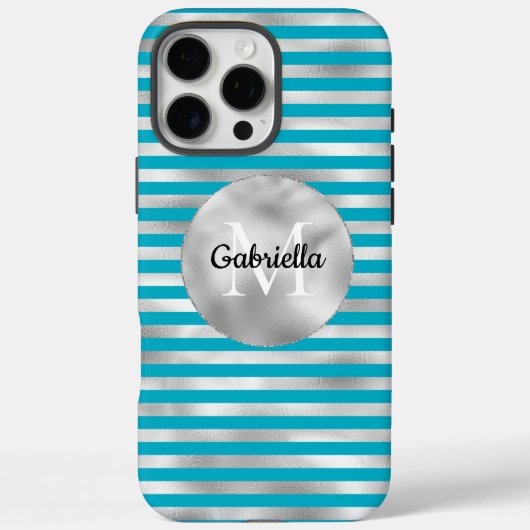 シック・アクアシルバーストライプズ・モノグラム Case-Mate iPhoneケース (裏面)