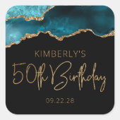 シック・アゲテゲードティール(緑がかった色)金ゴールド50thバースデーパーティー スクエアシール (正面)