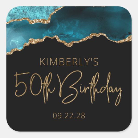 シック・アゲテゲードティール（緑がかった色）金ゴールド50thバースデーパーティー スクエアシール (正面)